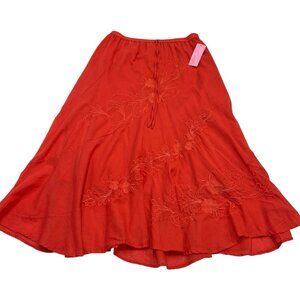 Metro Wear Skirt Womens L Red Embroidered Floral Maxi Boho Hippie Beach Festival